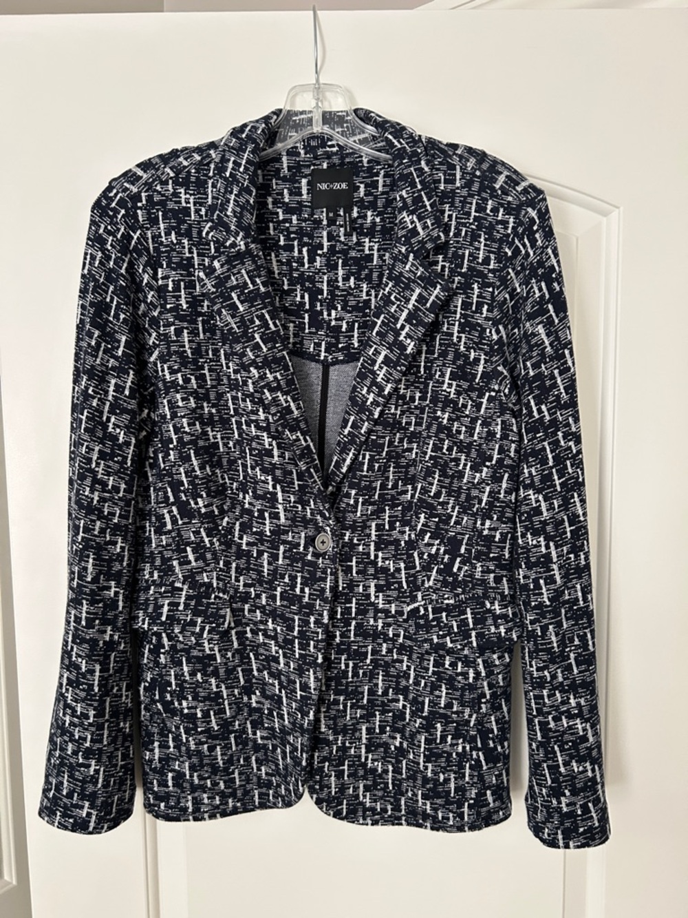 NIC+ZOE Navy and White Textured Single-Button Blazer